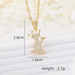 Detailed size chart for crown letter K pendant necklace with dimensions and weight