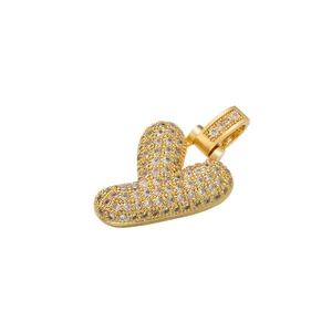 Detailed close-up of a heart pendant in gold finish with sparkling pavé cubic zirconia