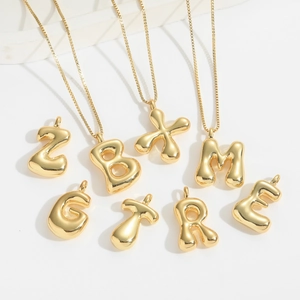 Fashion Puffy Balloon Initial Necklace 3D Bubble Alphabet Pendant Necklace For Women Personalized Jewelry Gift