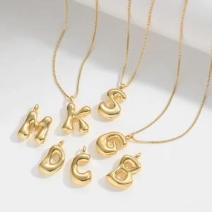 Gold balloon bubble 26 initial letter necklace with 3D puffy alphabet pendant for women