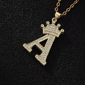 Hip Hop Copper Zirconia Crown Alphabet Pendant Necklace For Men Women Iced Out Stainless Steel O Chain Fashion Jewelry