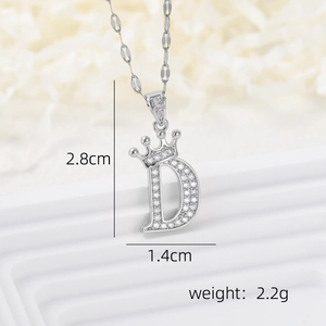 Silberner Kronen-Buchstabe D Anhänger mit Zirkonia, 2,8cm Höhe und 2,2g Gewicht