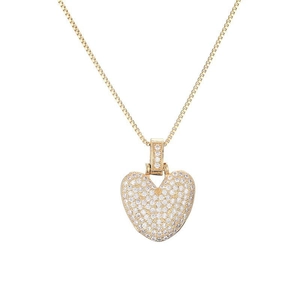 Collier avec pendentif cœur doré serti de zircons cubiques et chaîne à mailles carrées