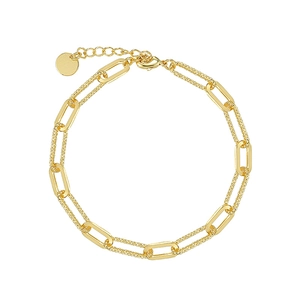 Bracelet double chaîne minimaliste doré à maillons trombones avec fermoir réglable