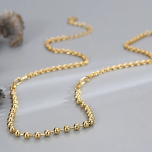 Chic gold bead strand necklace with minimalist spliced chain design for women