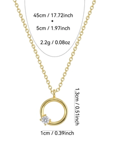 Detailansicht der S925 Silberhalskette in Gold mit Zirkon-Anhänger und Maßangaben