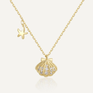 925 Sterlingsilber Seestern Muschel Anhänger Halskette Für Damen Vergoldet Strass Ozean Thema Sommer Resort Schmuck Geschenk