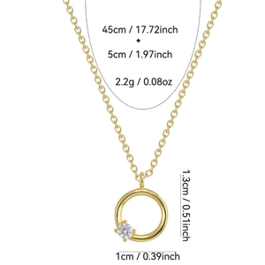 Minimalistische S925 Silber Gold Kreis Halskette mit Zirkonia Anhänger und Kettendetails