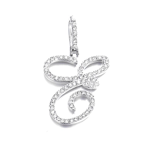 Silver micro-pave zircon letter E pendant necklace in italic cursive style for men and women