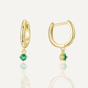 Elegant S925 sterling silver gold plated hoop earrings with green zircon pendants