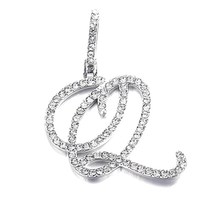 Silver micro-paved cursive letter Q pendant necklace with clear cubic zirconia stones