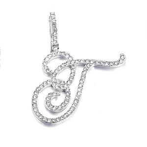 Silver micro-pave zircon cursive letter T pendant with elegant iced out hip hop finish