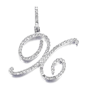 Silver cursive letter H pendant with micro-pave cubic zirconia on a white background