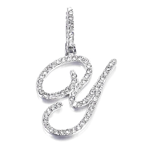 Silver micro-pave zircon letter G pendant with cursive handwriting script design