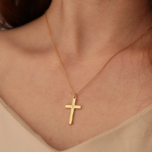 Herren Hip-Hop Gold Kreuz Anhänger Halskette mit Stein an feiner O-Kette
