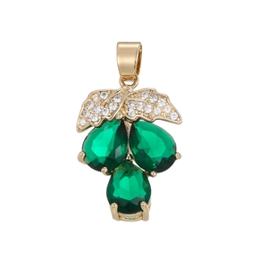 Elegant gold grape pendant necklace with emerald green stones and diamond leaf detail