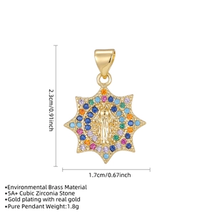 Pendaglio della Vergine Maria in oro ottagonale con pietre di zircone colorate