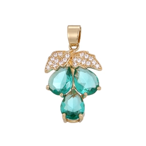 Leaf pendant necklace with green teardrop stones and sparkling white micro zircons