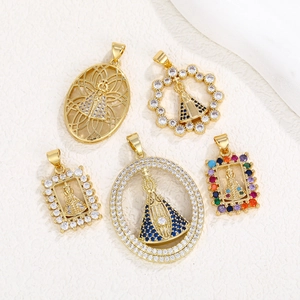 Gold Plated Brass Virgin Mary Religious Pendant Necklace For Women Zirconia Inlaid Holy Catholic Jewelry Pendant Only