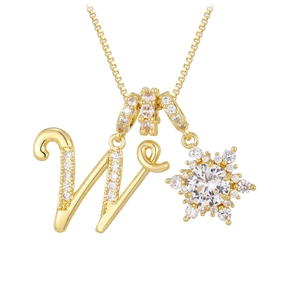 Goldfarbene Halskette mit Strass-Buchstabe W und funkelndem Schneeflocken-Anhänger