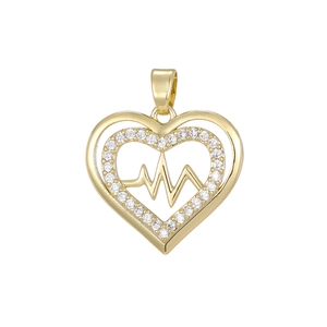 18K gold plated heart pendant with sparkling cubic zirconia and heartbeat line design