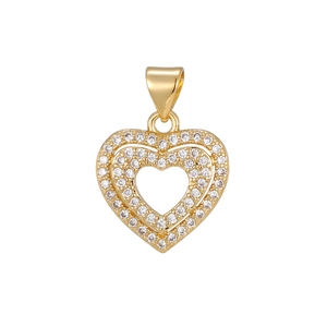 18K gold plated heart pendant necklace with shimmering white zircon micro-pave setting