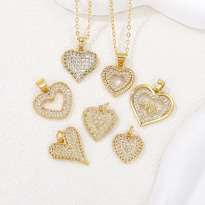 18K Real Gold Plated Brass Heart Pendant Zircon Inlaid DIY Charm For Necklace Pendant Only Without Chain