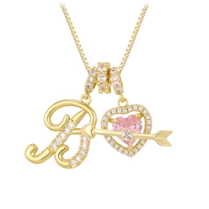 18K gold plated necklace with zircon heart pendant and arrow letter B design