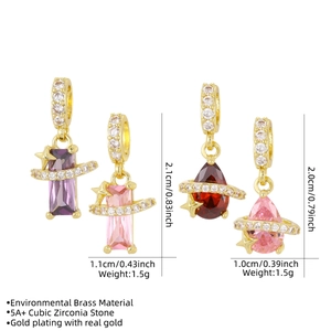 Sparkling cubic zirconia heart and rectangle pendants in gold plating with dimensions