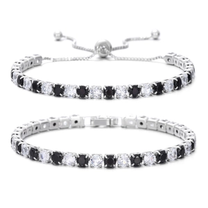 Set di bracciali tennis con zirconi da 4 mm con finitura argento e chiusura regolabile