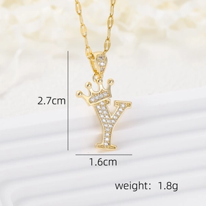 Detailed view of crown letter Y pendant with 18k gold plating and zircon dimensions