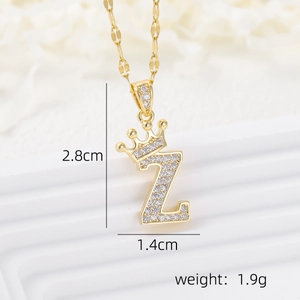 Detail view of 18k gold plated crown letter Z pendant with micro inlaid zircon stones