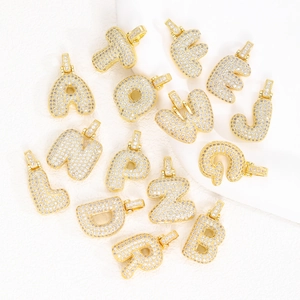 Chubby bubble initial pendants with sparkling cubic zirconia in 18k gold plating