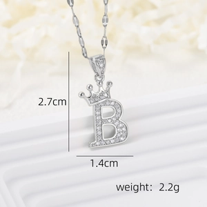 Silberne Krone Buchstabe B Halskette mit Zirkon, 2,7 cm minimalistischer Schmuckanhänger