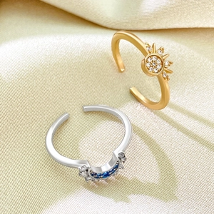 Minimalistische zon en maan open ringen set met schitterende zirkonia stenen