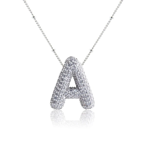 Iced Out Bubble Initial Pendant Necklace For Men Women Hiphop 3D Balloon Letter A-Z Zirconia Copper Chain Jewelry Gift