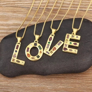 Collar de Pendentiente de Letra Inicial de Circonia Colorida de Cobre de Lujo Para Mujer Joyería de Alfabeto Personalizada