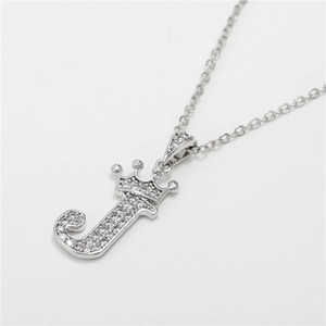 Zilveren kroon letter J hanger ketting met zirkonia stenen en 18k goud vergulding