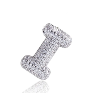 Macro view of crystal encrusted silver letter I balloon pendant with shimmering zircons