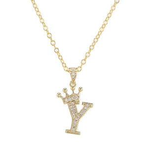 18k vergulde halsketting met kroonletter Y hanger en micro-gepaveerde zirkonia steentjes