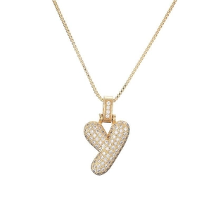 Pendentif lettre y bulle dorée hip-hop serti de zircons et sa chaîne assortie