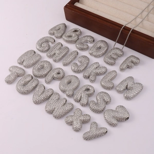 3D silver bubble initial necklaces with sparkling rhinestones set of 26 letters