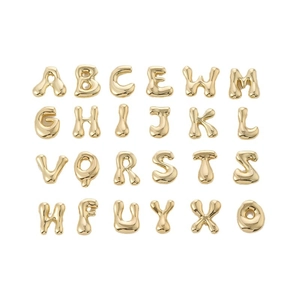 Golden puffy bubble alphabet pendant necklace set with 24 3D metallic capital letters