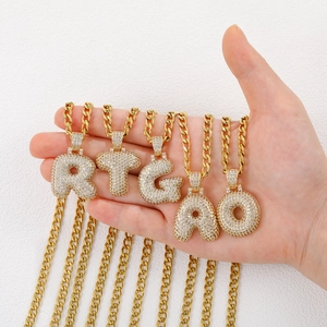 Iced Out Χιπ Χοπ Μενταγιόν Αλφάβητο Φουσκάλα Κολιέ Χάλκινο Επιχρυσωμένο Ζιρκόνια Ένθετο 26 Γράμματα Κοσμήματα Αλυσίδα