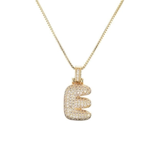 Pendentif lettre E style hip hop doré serti de zircons avec une chaîne box