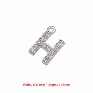 Micro-pave zircon letter H pendant in white gold finish, measuring 6.2mm by 9.5mm