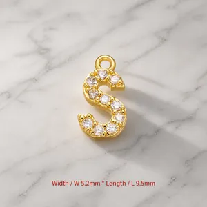 Detailed view of cubic zirconia letter S pendant with dimensions 5.2mm by 9.5mm
