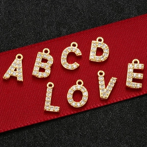 Zirconia alphabet charms in gold finish for DIY jewelry necklaces and bracelets