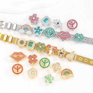 DIY 10mm stainless steel mesh band bracelets with colorful charms and crystals