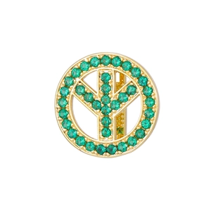 Detailed macro view of 10mm mesh bracelet with a green gemstone star charm in gold